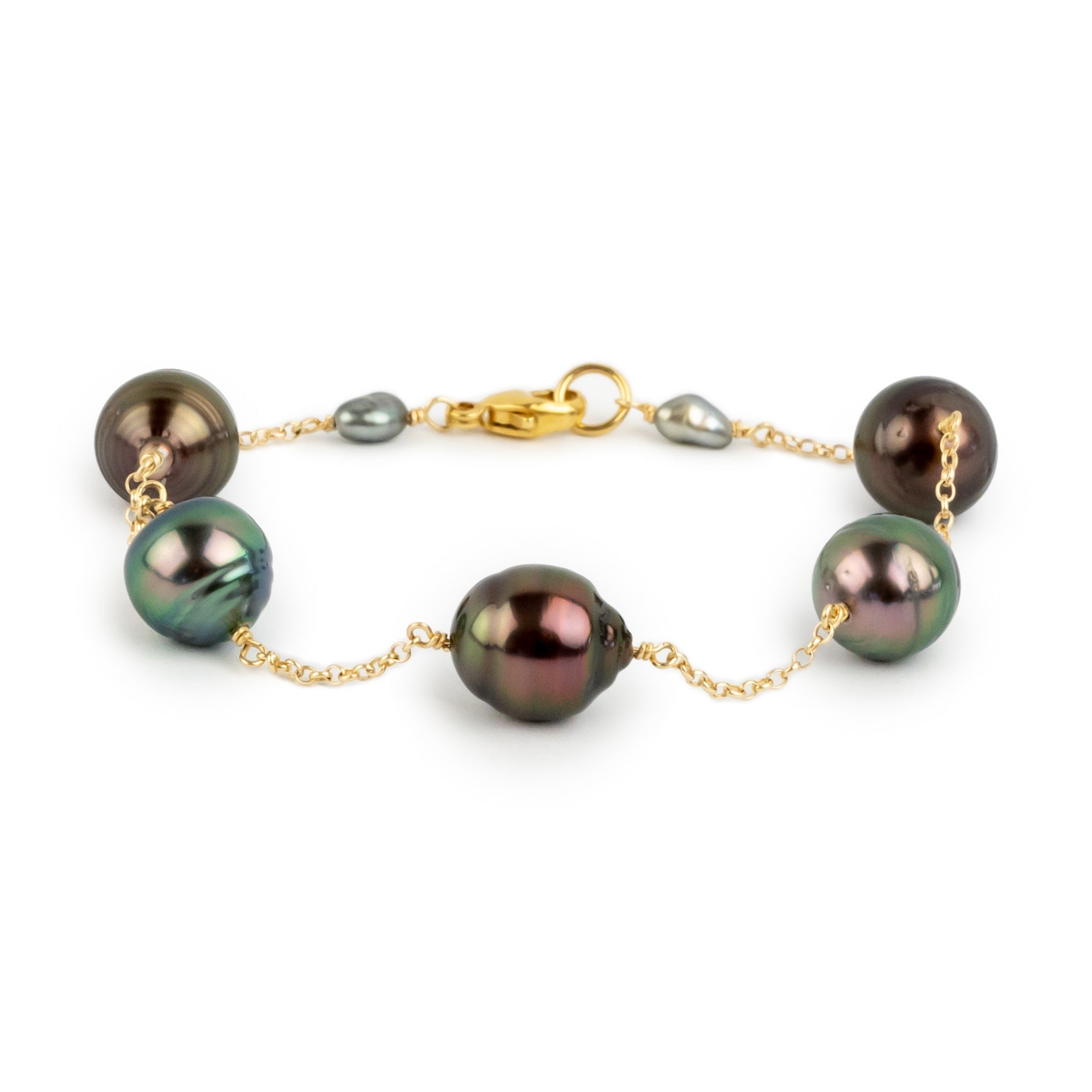 Aubergine Peacock Circled Tin-Cup Tahitian Pearl Bracelet on 14/20