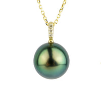 Tahitian Vibrant Blue-Green  Pearl & Diamond Éclat Necklace on 14KYG