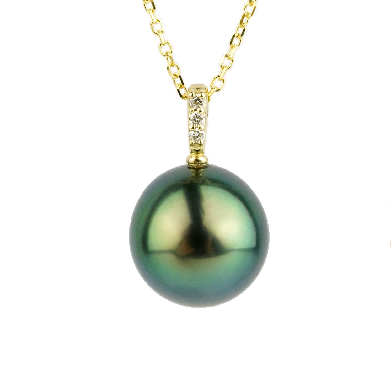 Tahitian Vibrant Blue-Green  Pearl & Diamond Éclat Necklace on 14KYG