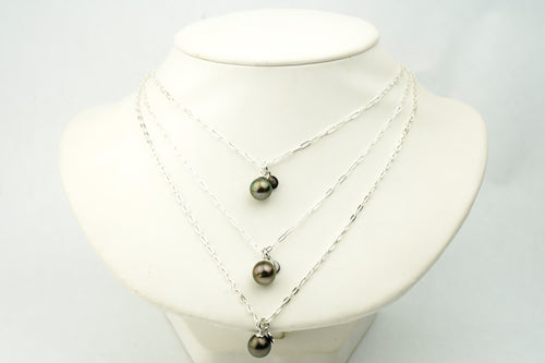 Tahitian pearl aubergine peacock 9mm to 10mm silver paperclip chain necklace