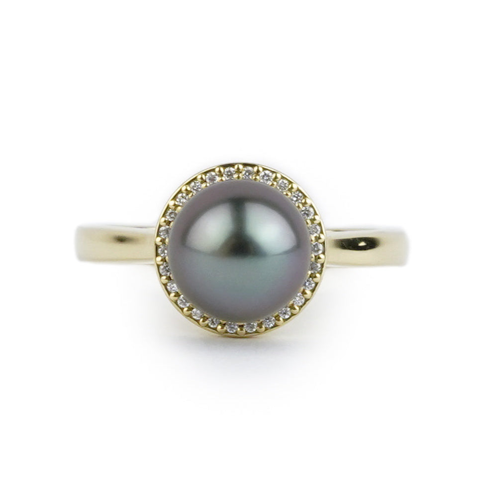 Tahitian Pearl Diamond Halo Ring – Kamoka Pearl