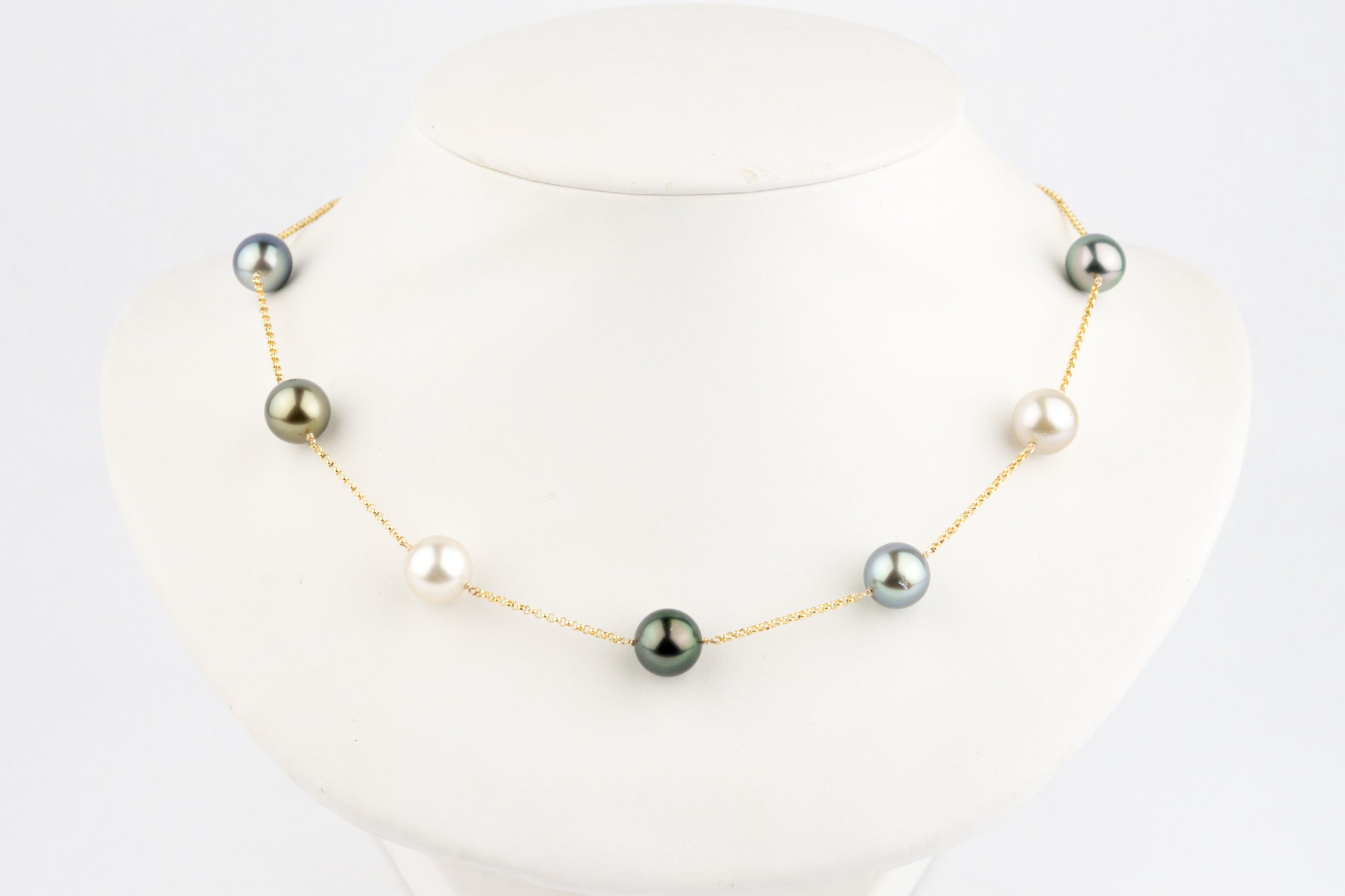 Golden Blue-Green Tin-Cup Tahitian Pearl Necklace on 14/20 Gold Filled