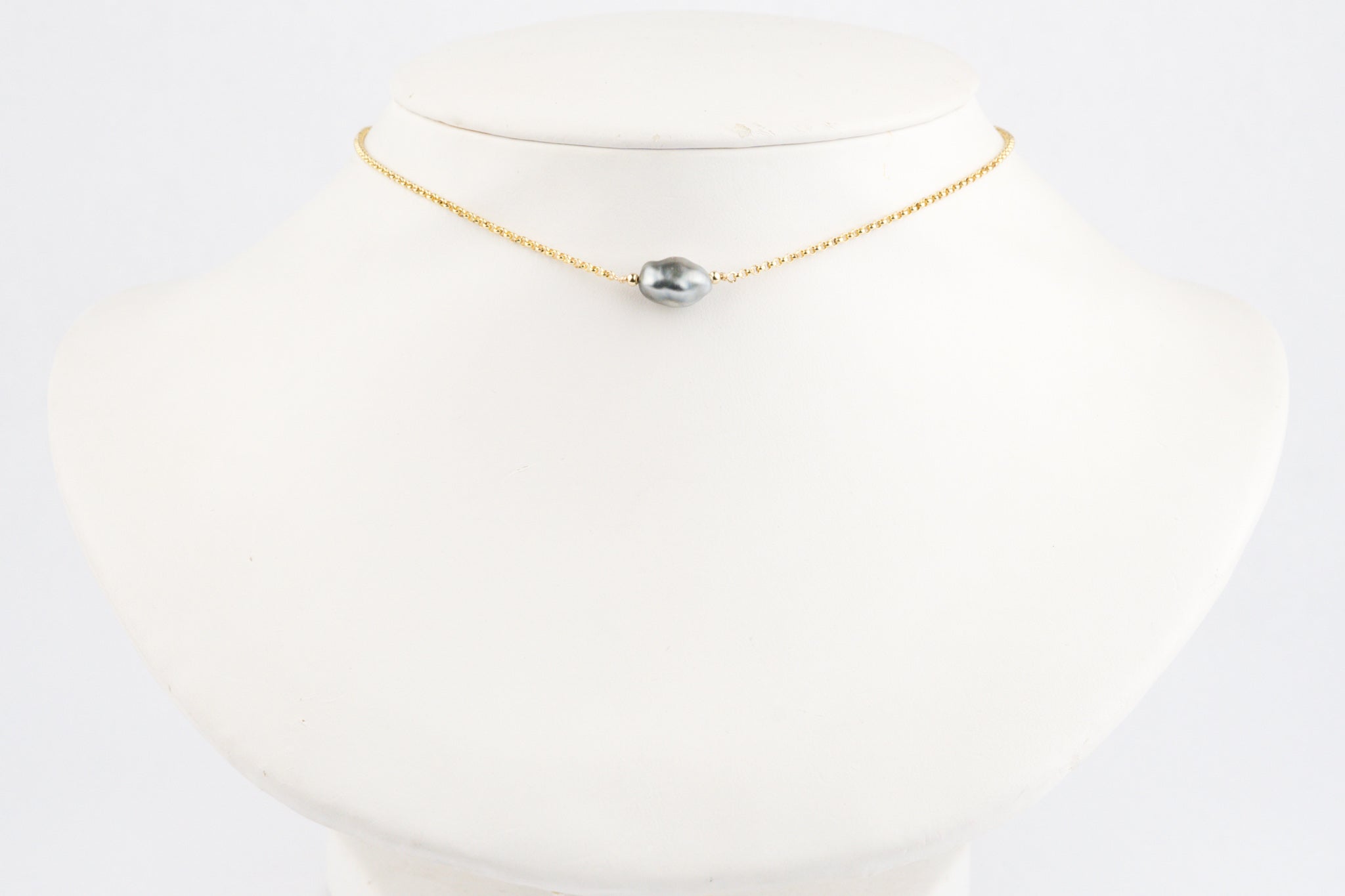 Tahitian Keshi Pearl Chain Choker Necklace on 14/20 Gold Filled