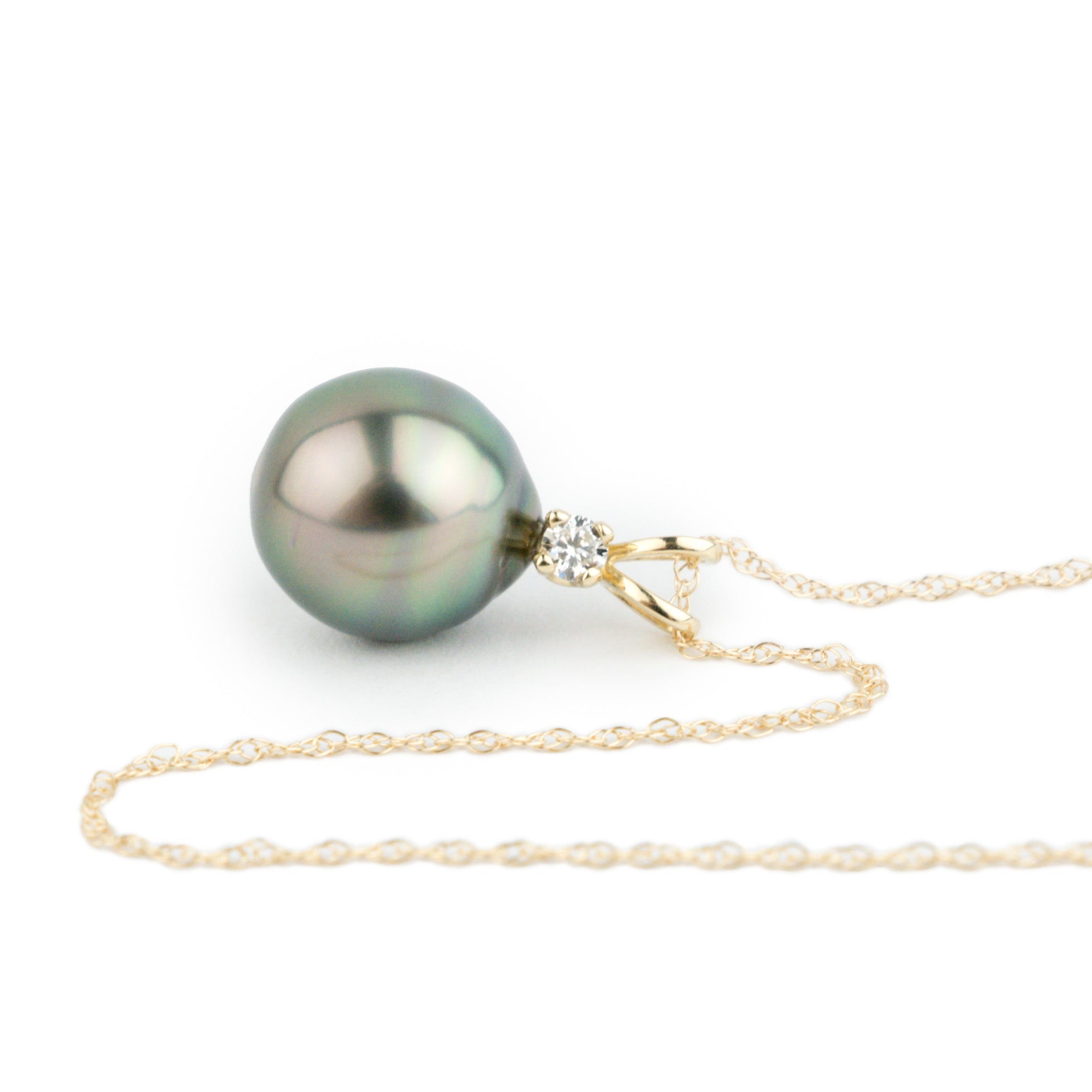 Tahitian Pearl & Diamond Pink-Green Étoile Necklace on 10K Gold