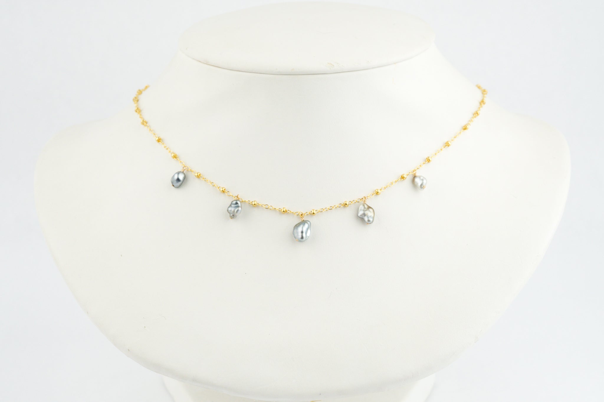Tahitian Keshi Pearl Beaded Dangle Necklace