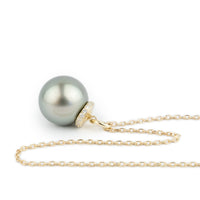 Silvery Seafoam Green Tahitian Pearl & Diamond Halo Necklace