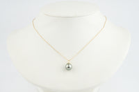 Silvery Seafoam Green Tahitian Pearl & Diamond Halo Necklace