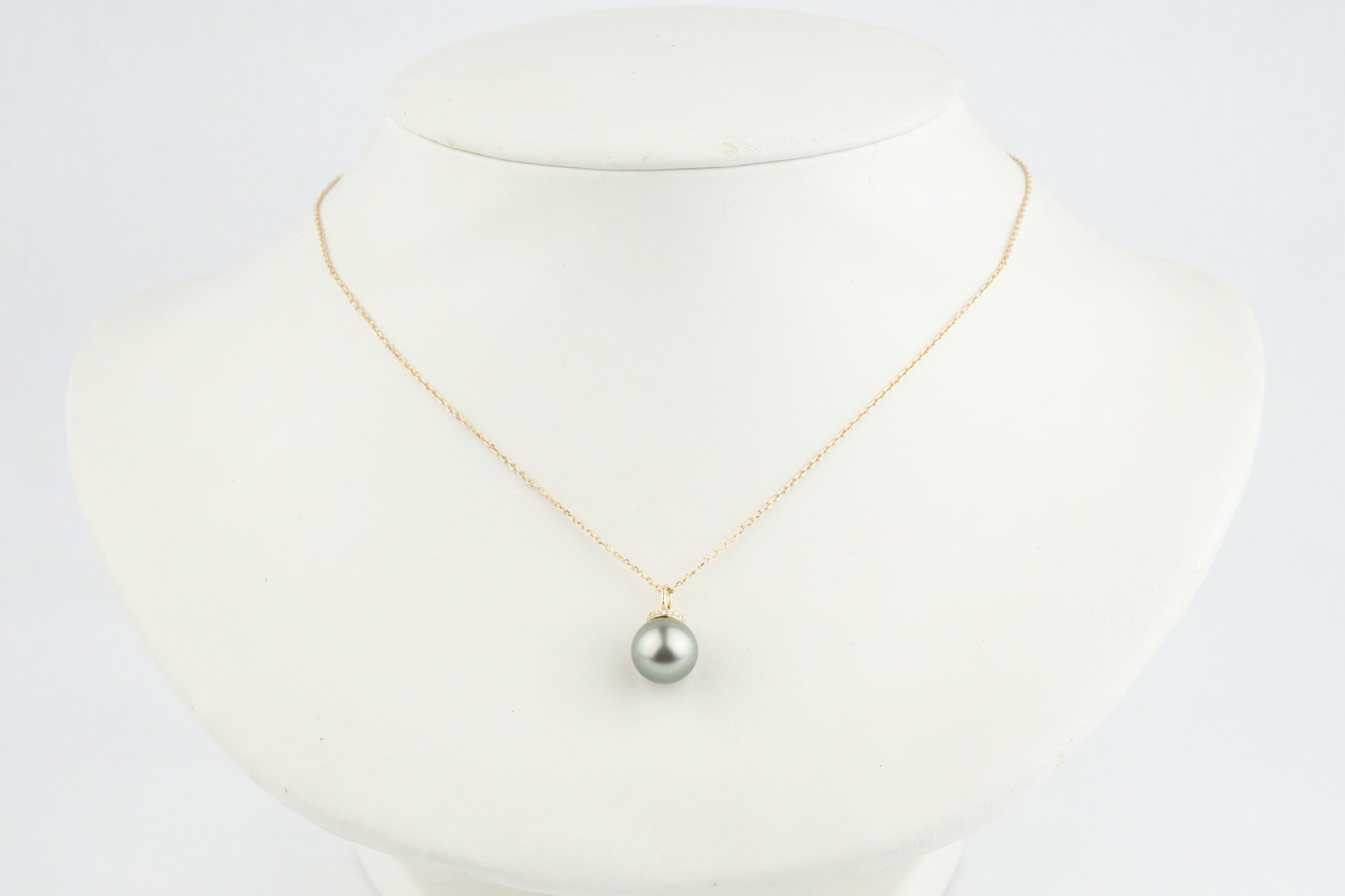 Silvery Seafoam Green Tahitian Pearl & Diamond Halo Necklace