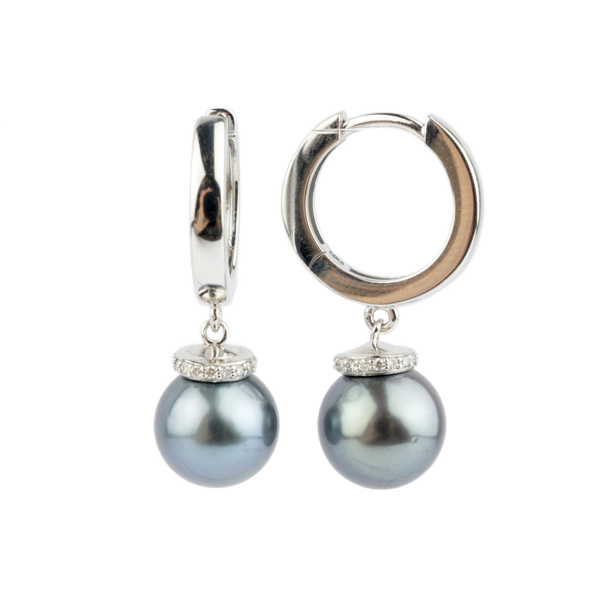 Lavender-Blue Tahitian Pearl & Diamond Halo Earrings