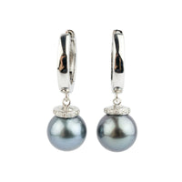 Lavender-Blue Tahitian Pearl & Diamond Halo Earrings