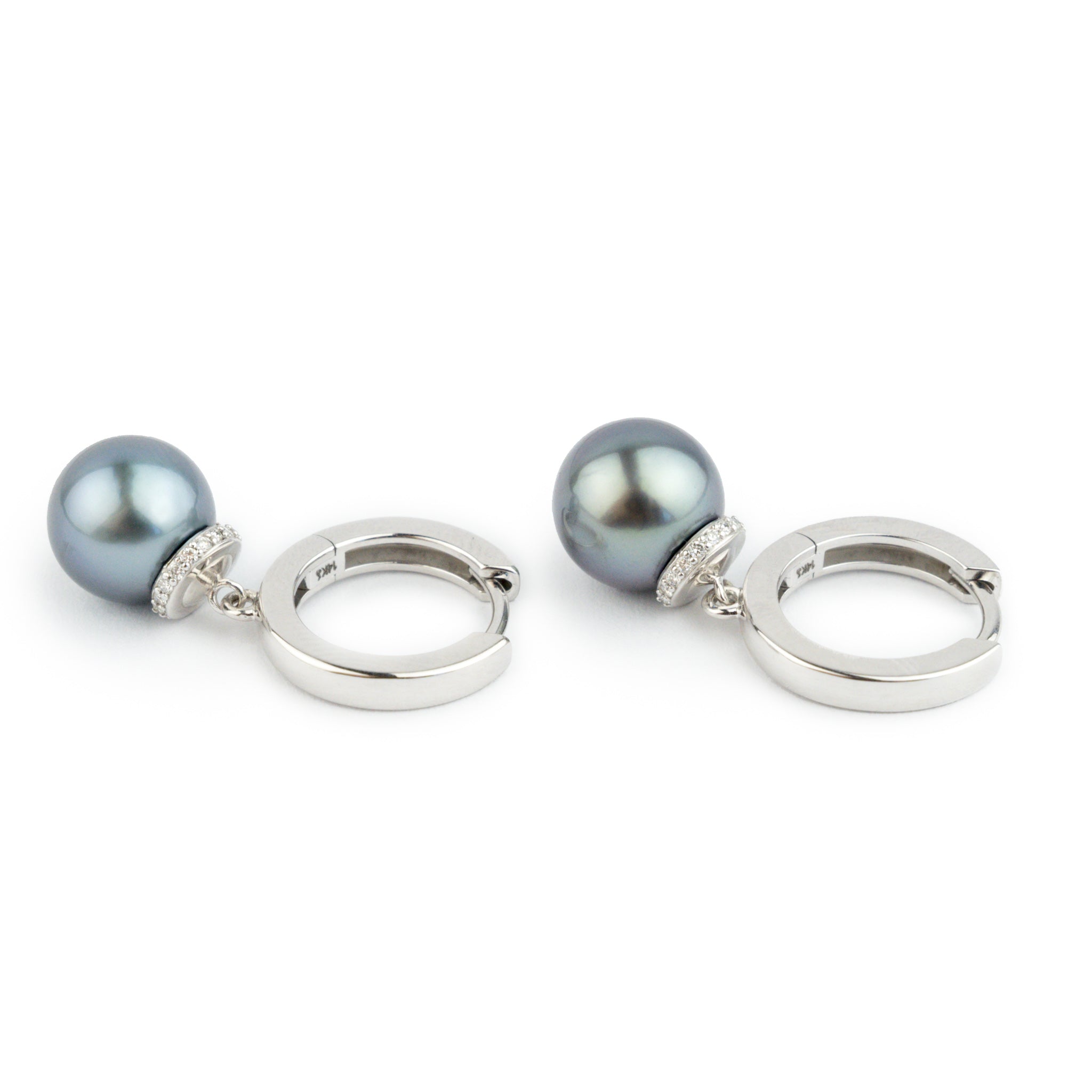 Lavender-Blue Tahitian Pearl & Diamond Halo Earrings