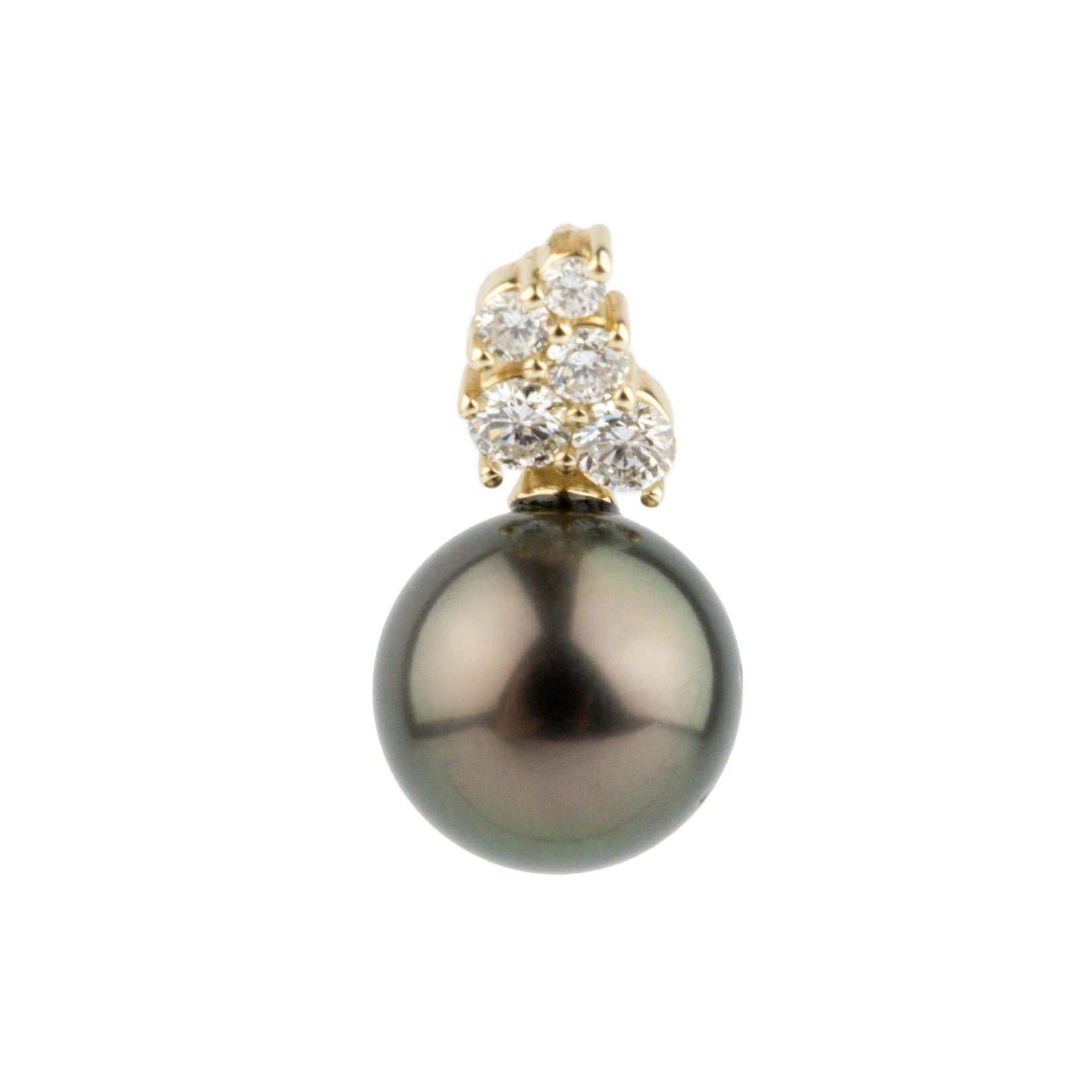 Chocolate Aubergine Tahitian Pearl & Diamond Asteria Pendant or Necklace on 14K Yellow Gold