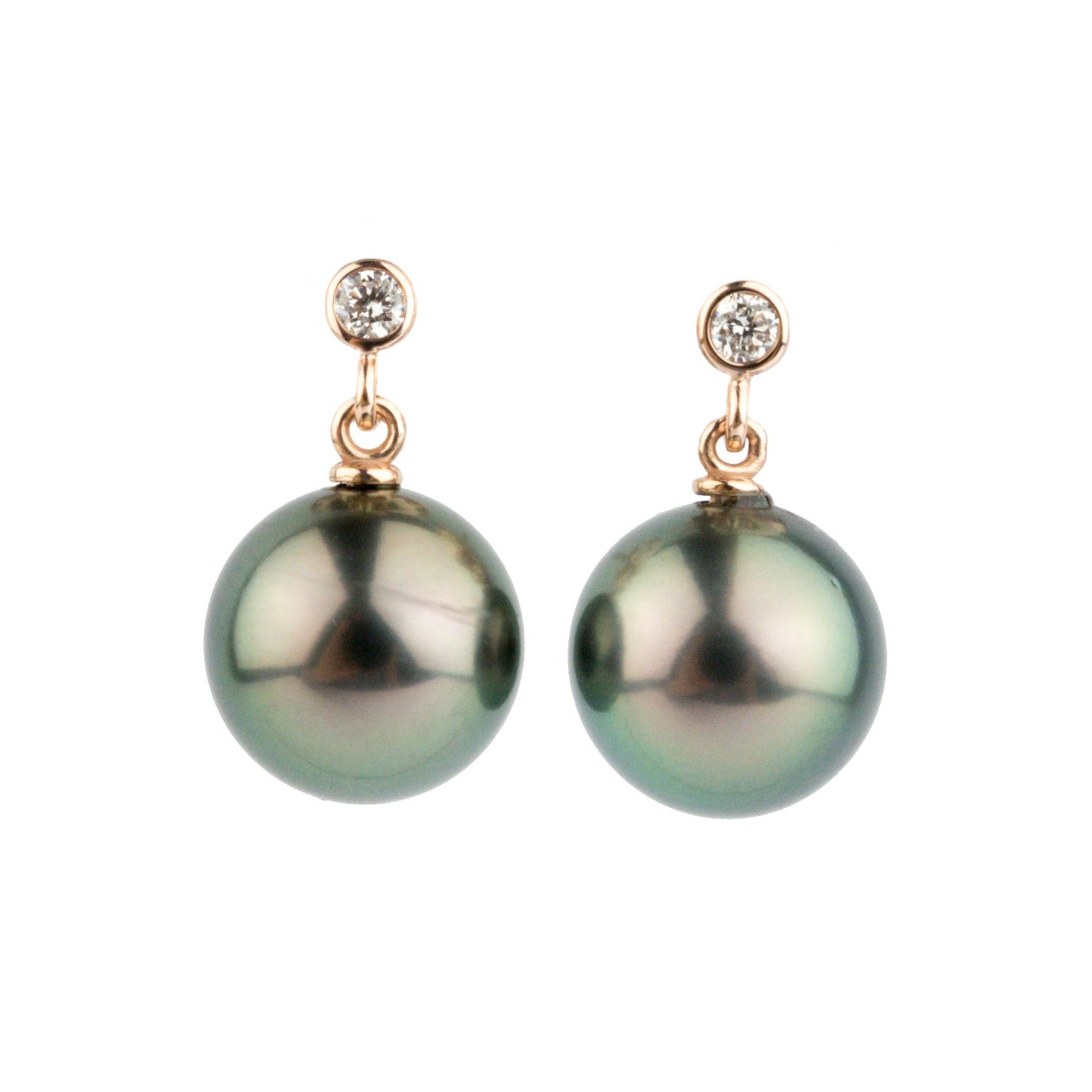 Tahitian Pearl & Diamond Étoile Earrings on 14K Rose Gold