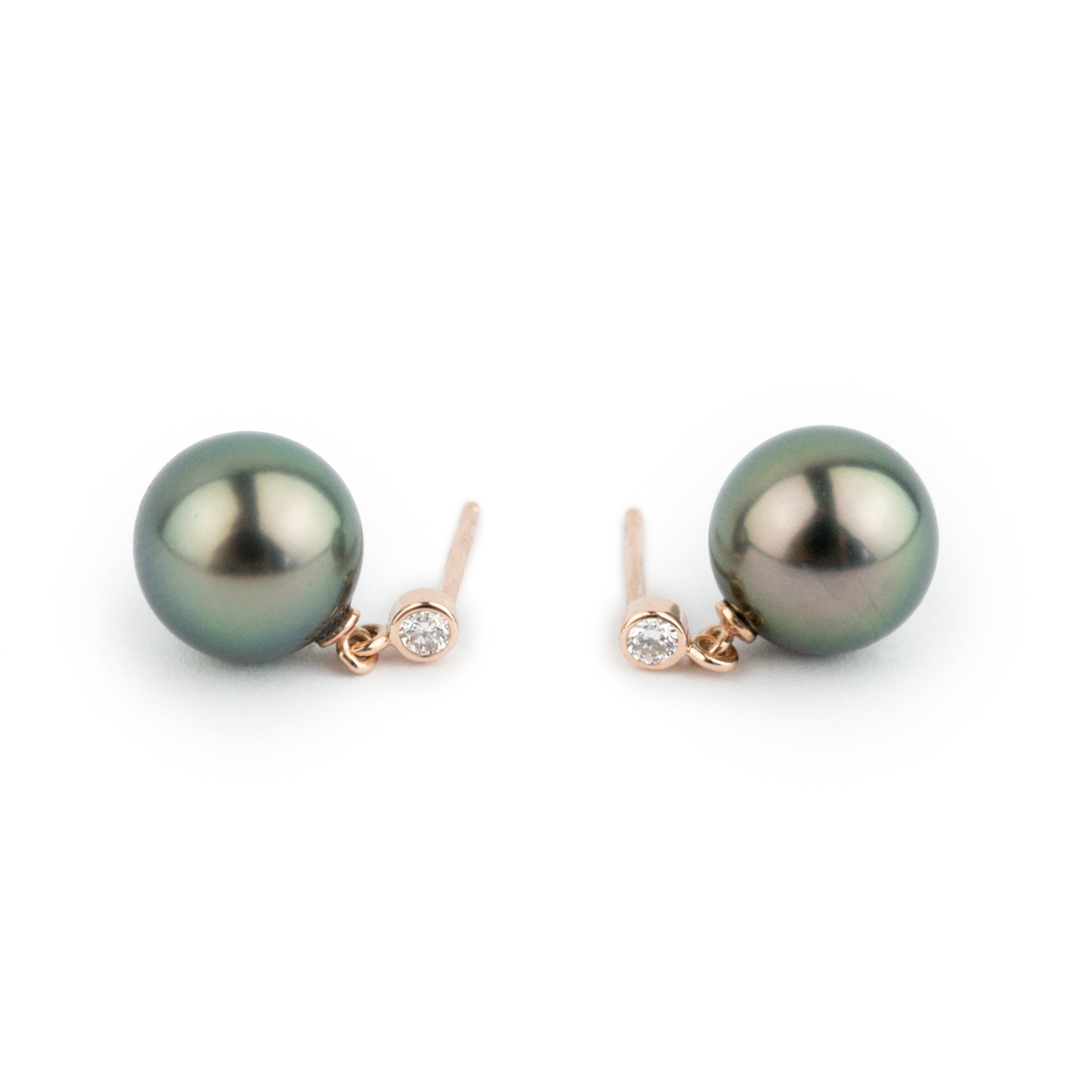 Tahitian Pearl & Diamond Étoile Earrings on 14K Rose Gold