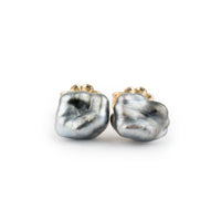 Silver Cloud Keshi Pearl Stud Earrings