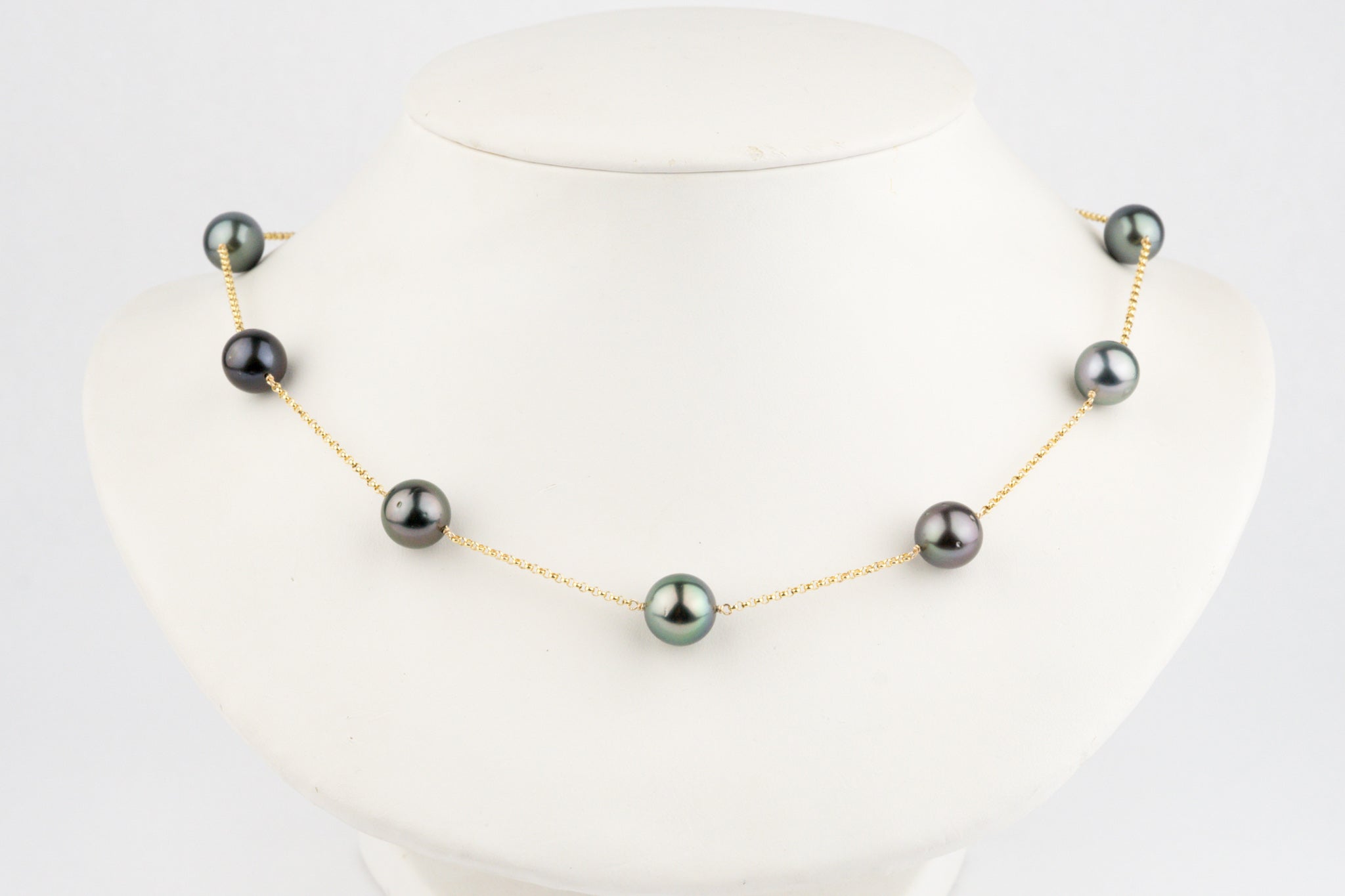 Purple-Blue Tin-Cup Tahitian Pearl Necklace on 14/20 Gold Filled