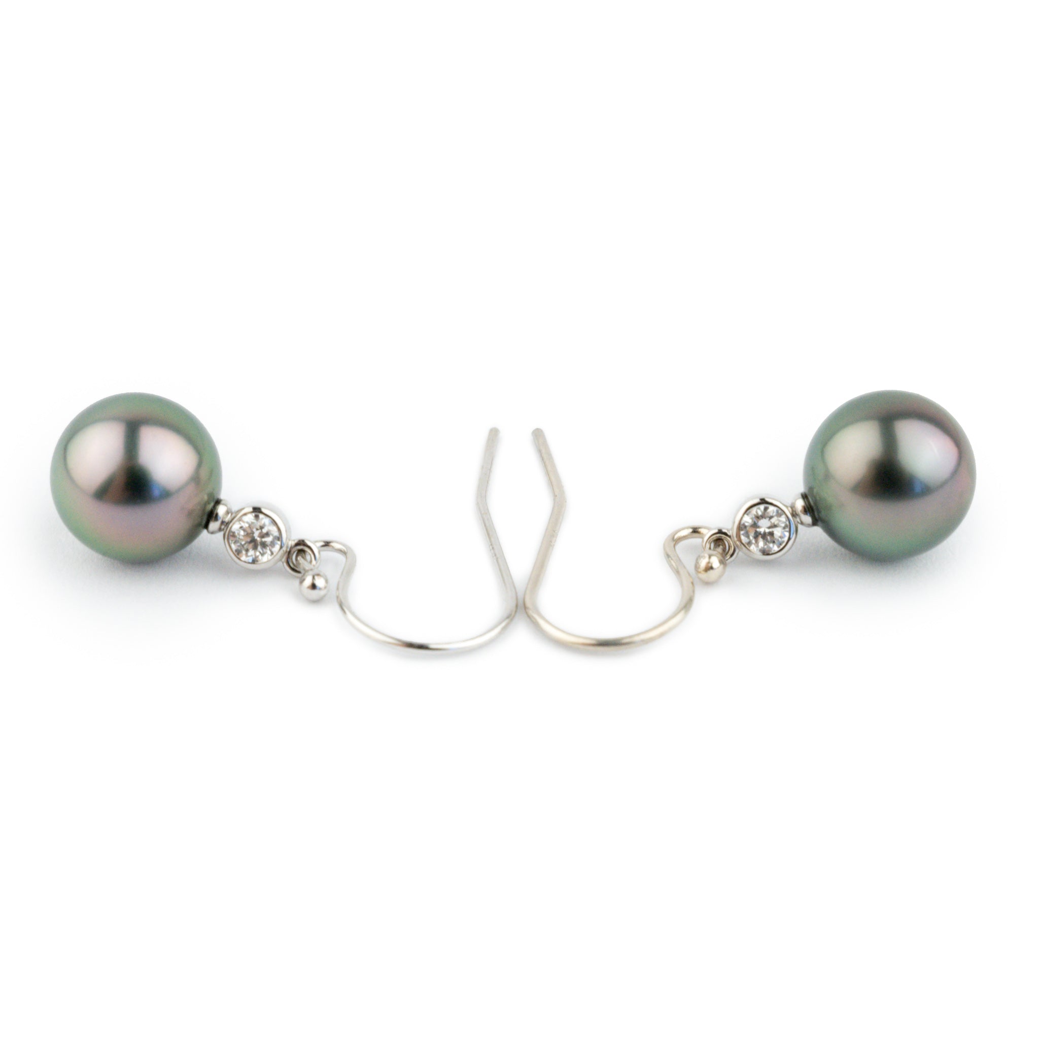 Tahitian Pearl & Diamond Aurora French Hook Earrings on 14K White Gold