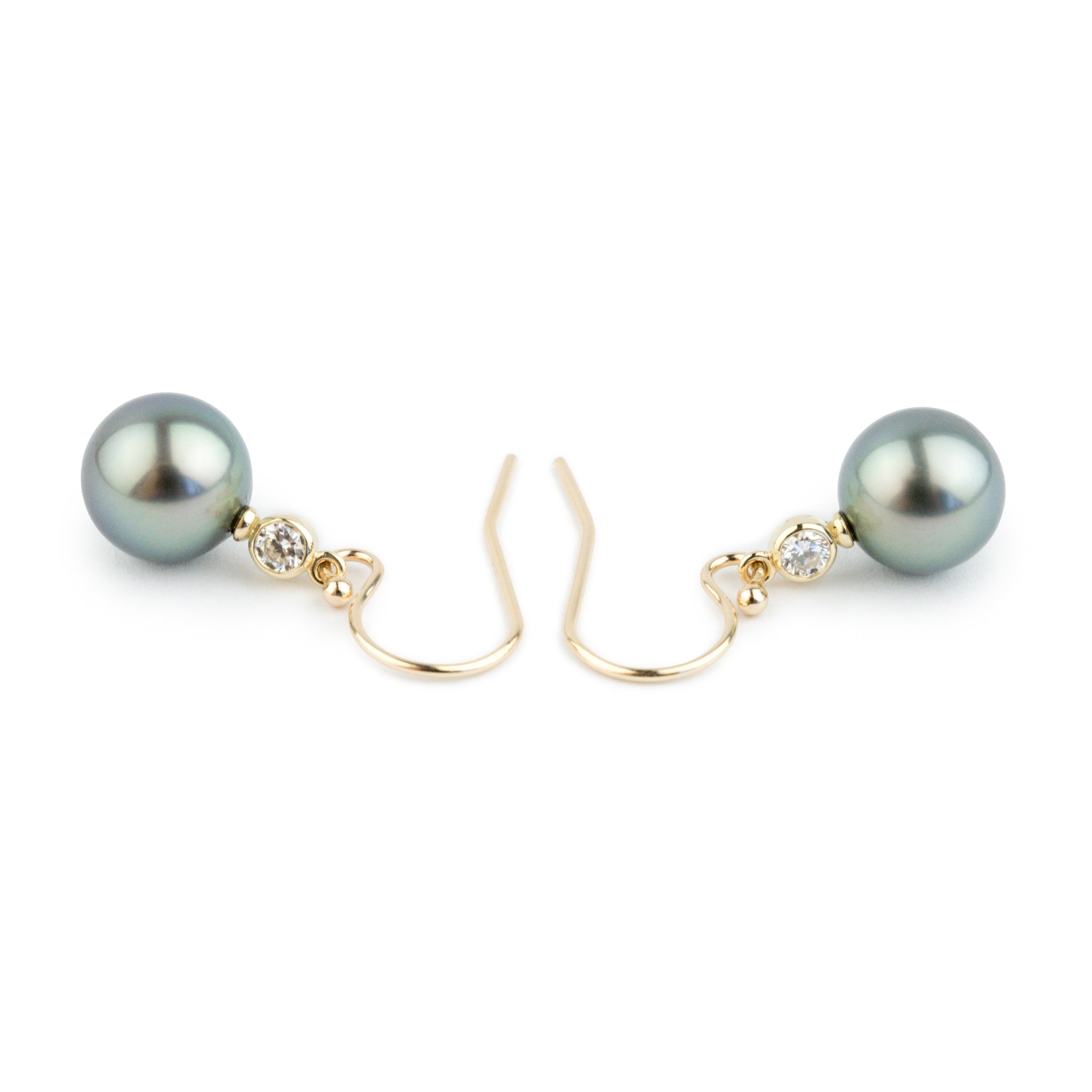 Tahitian Pearl & Diamond Aurora French Hook Earrings on 14K Yellow Gold