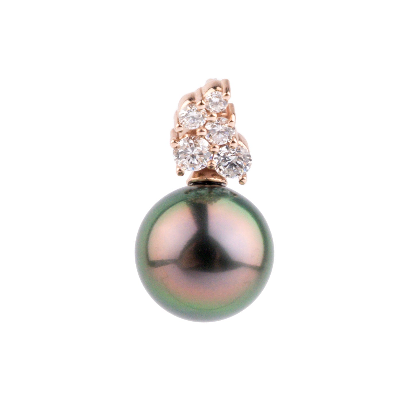 Aubergine Green Tahitian Pearl & Diamond Asteria Pendant or Necklace on 14K Rose Gold