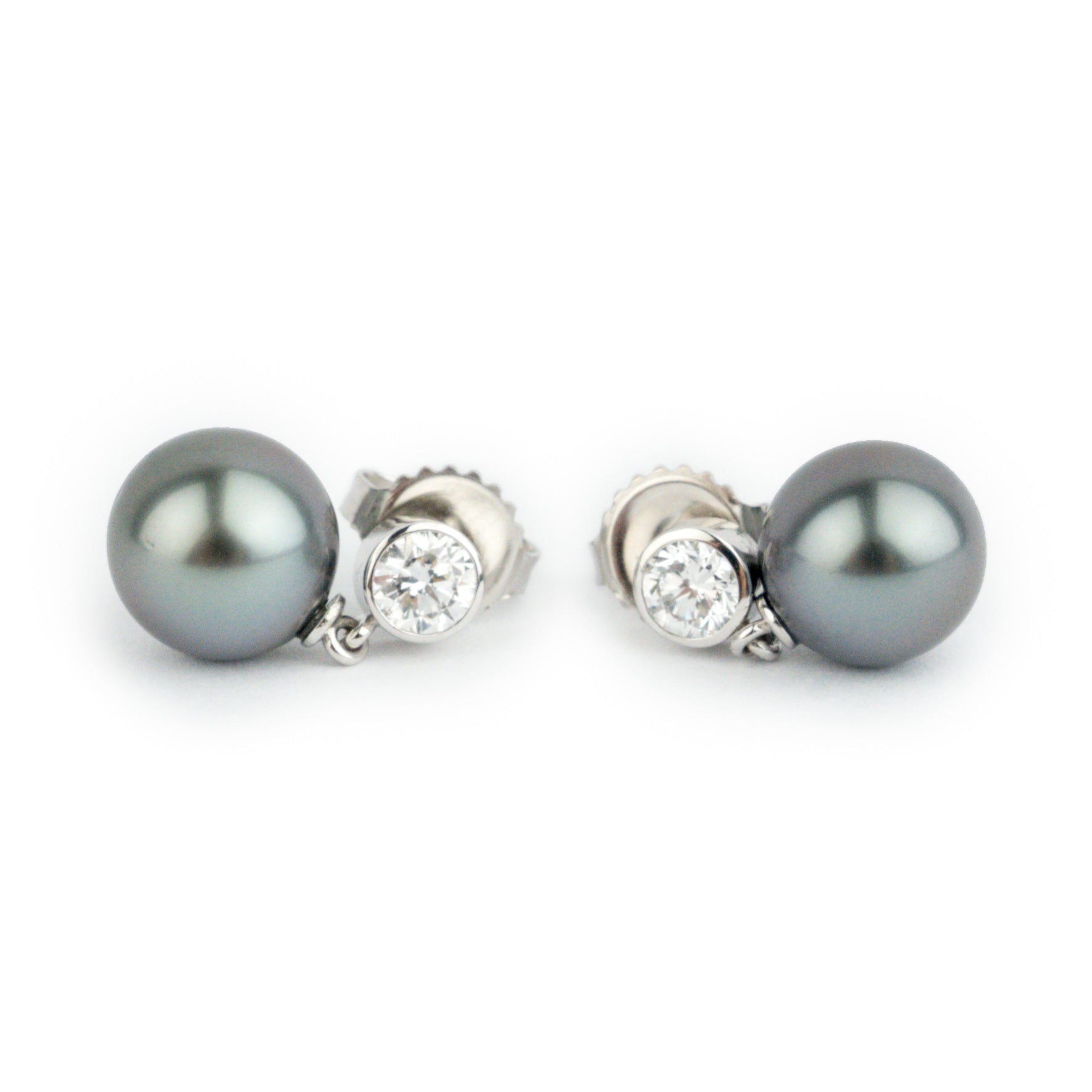 Tahitian Pearl & Diamond Nova Earrings on 14K White Gold
