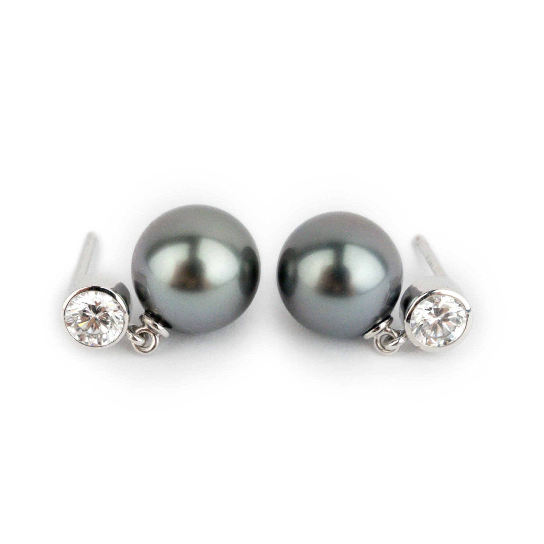Tahitian Pearl & Diamond Nova Earrings on 14K White Gold