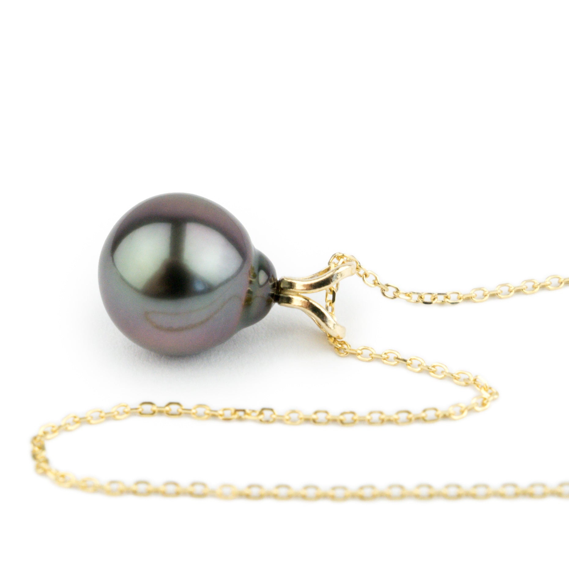 Tropical Midnight 9.5mm Tahitian Pearl I'a Necklace on 14K Yellow Gold