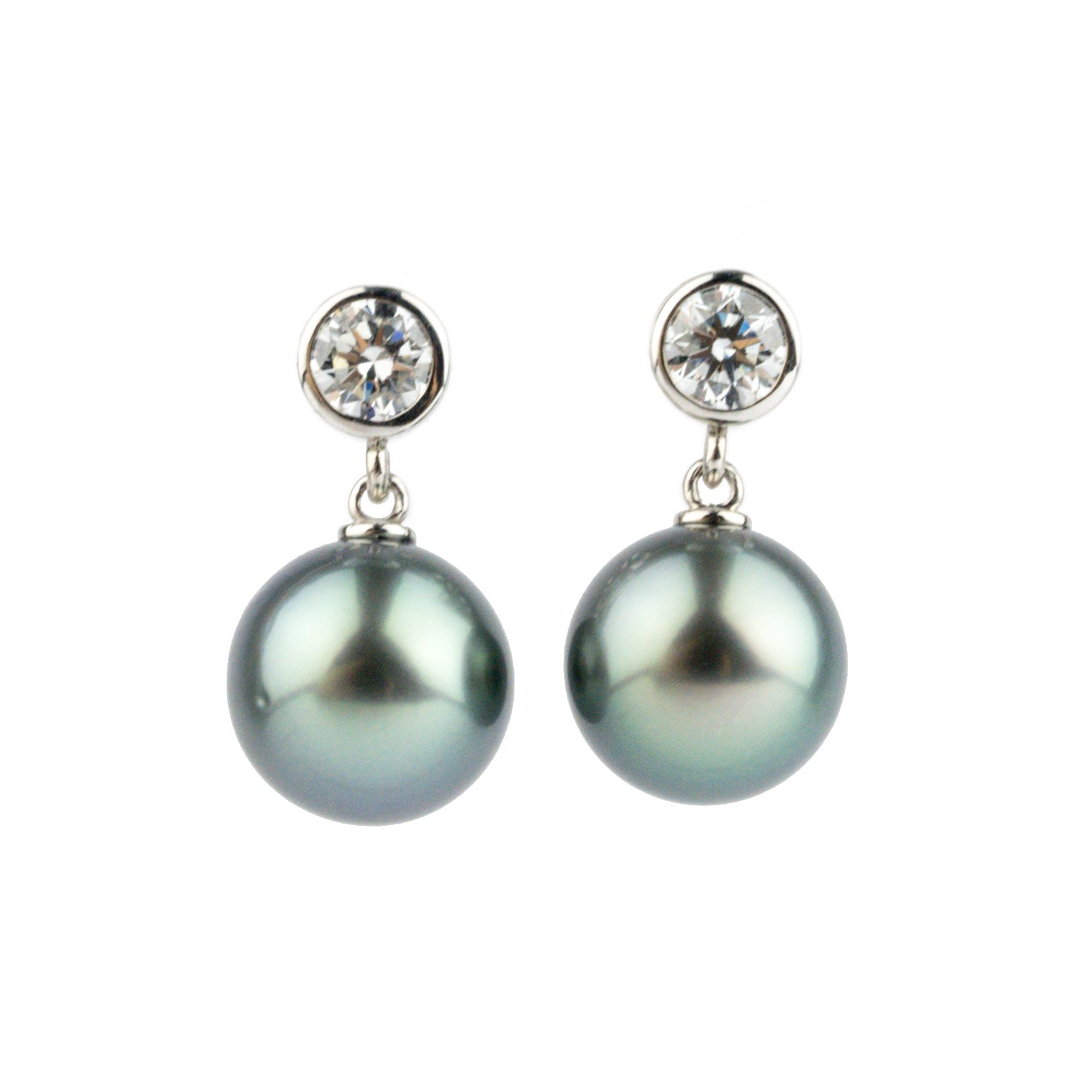 Tahitian Pearl & Diamond Nova Earrings on 14K White Gold