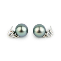 Tahitian Pearl & Diamond Nova Earrings on 14K White Gold
