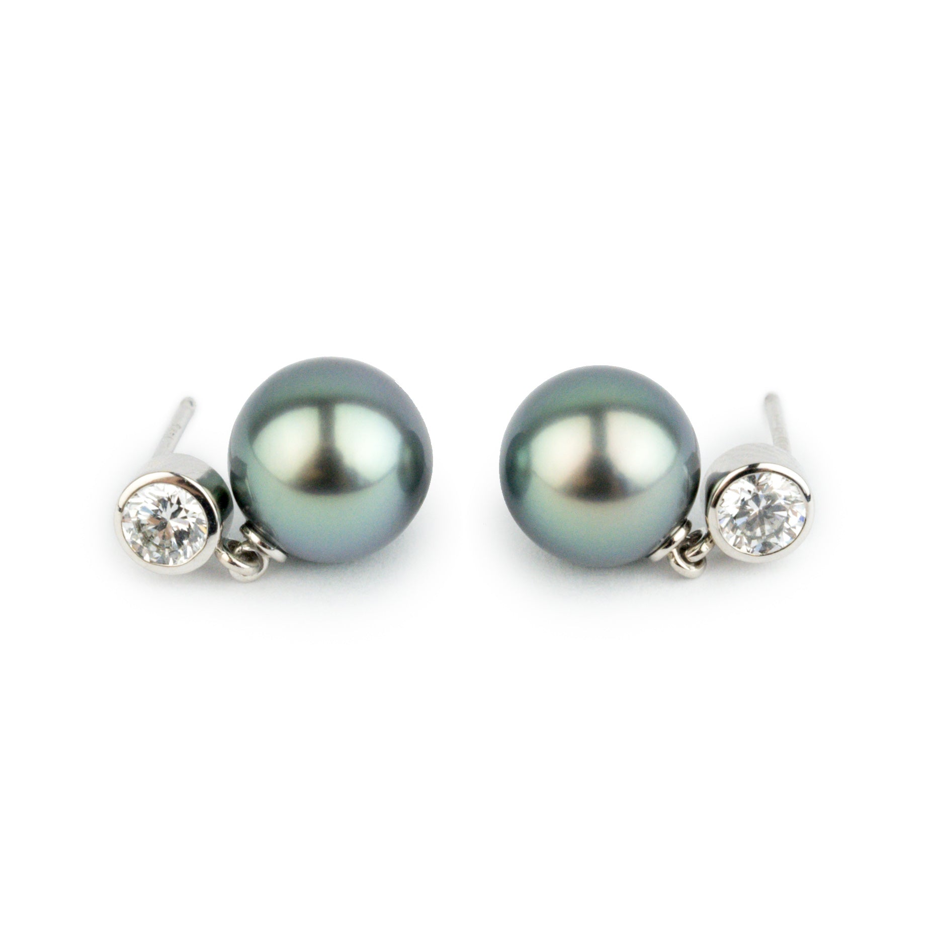 Tahitian Pearl & Diamond Nova Earrings on 14K White Gold