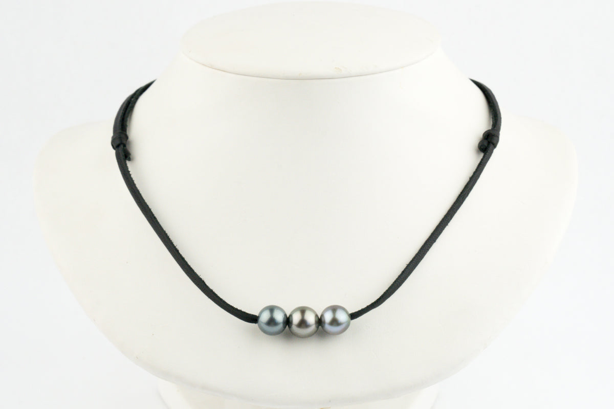 Silvery Blue 10.2-11mm Triple Eimeo Mana Necklace