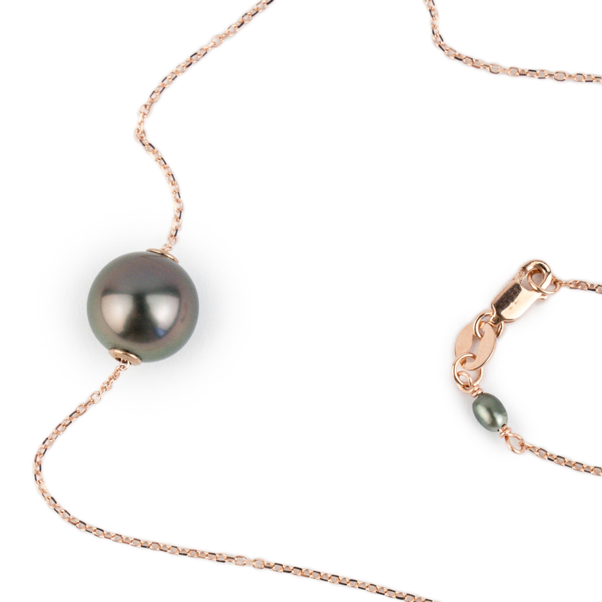 Aubergine Green 9.5mm Tahitian Pearl Solitaire Necklace on 14K Rose Gold