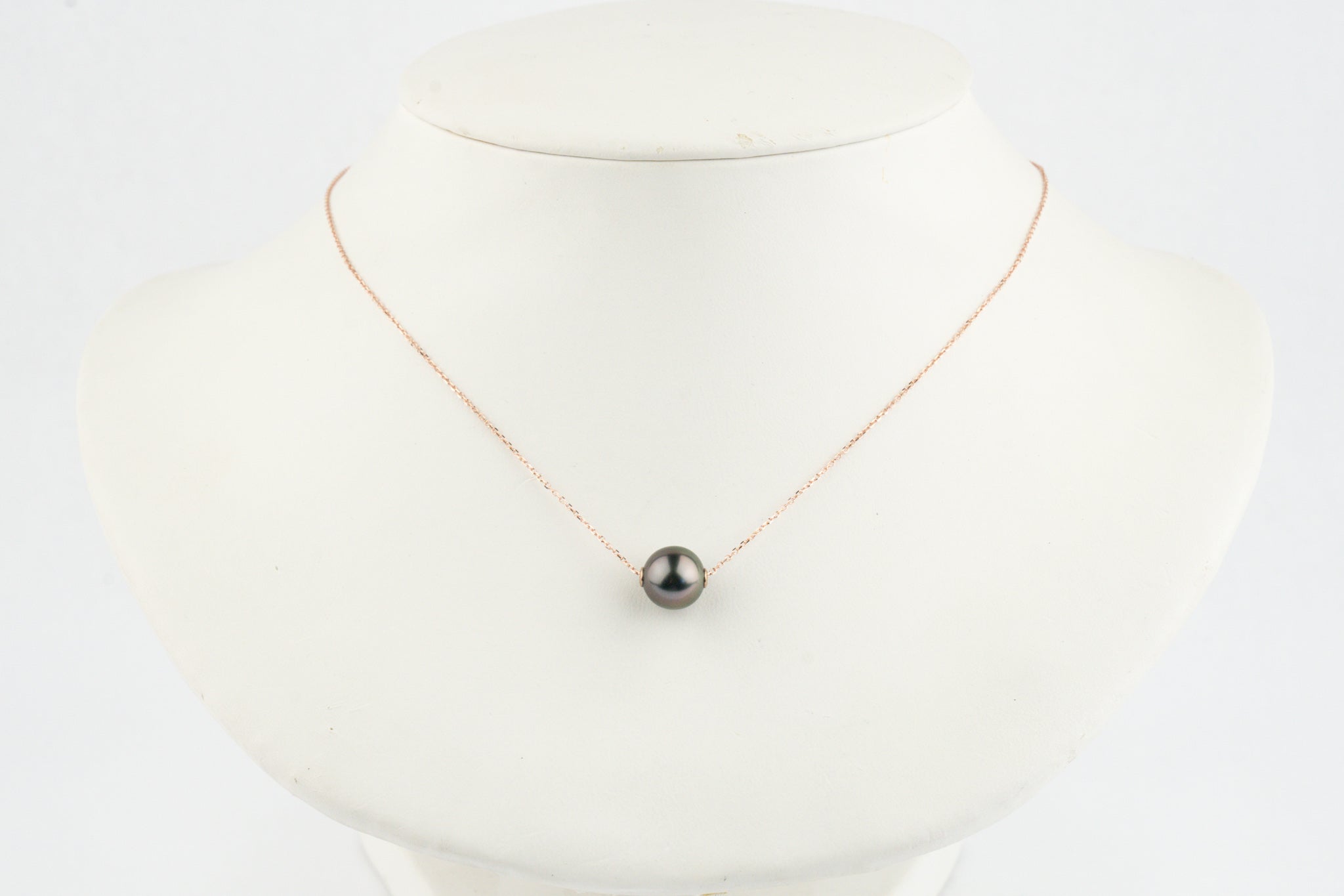 Aubergine Green 9.5mm Tahitian Pearl Solitaire Necklace on 14K Rose Gold