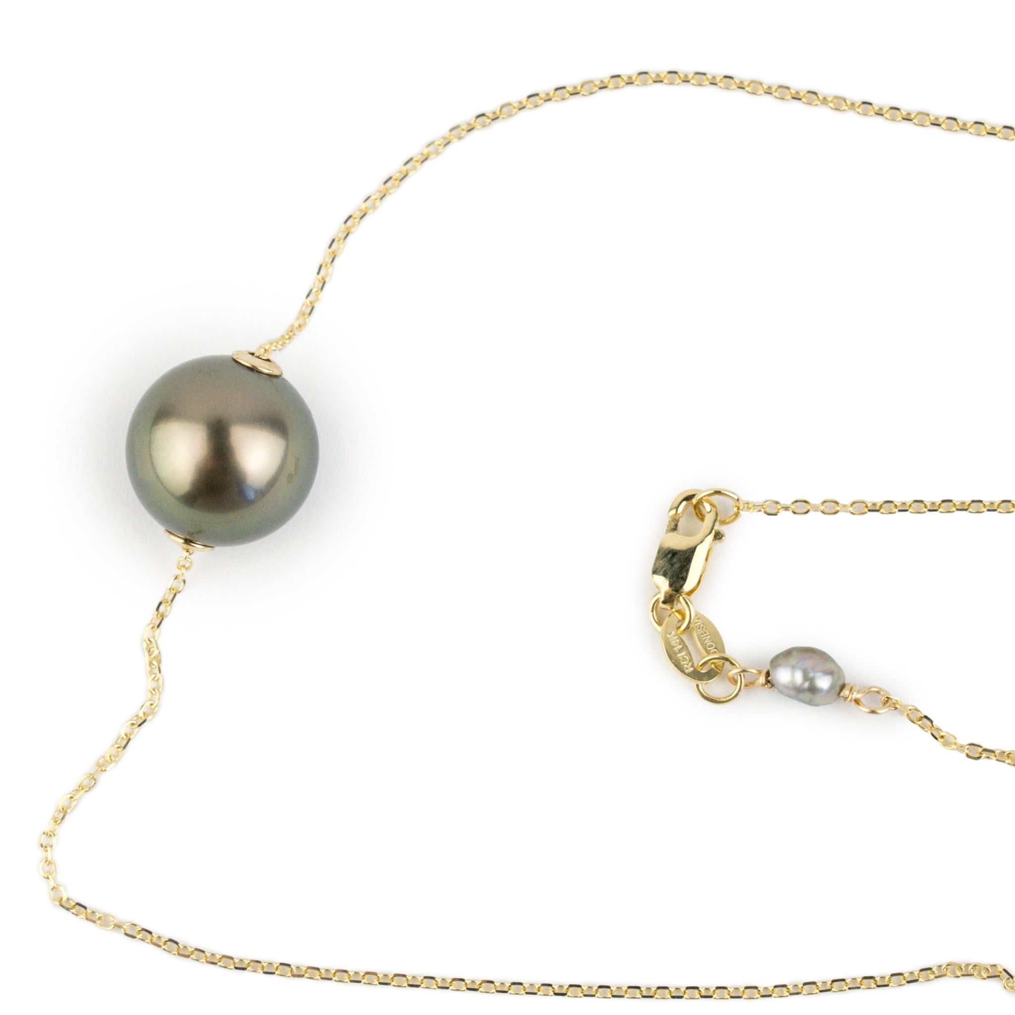 Golden Green 10mm Pearl Solitaire Necklace on 14K Yellow Gold