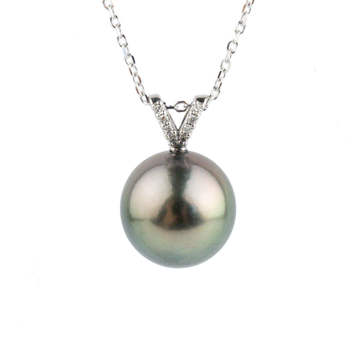 Pink Peacock Tahitian Pearl & Diamond Hoa Necklace on 14K White Gold