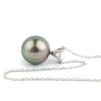 Pink Peacock Tahitian Pearl & Diamond Hoa Necklace on 14K White Gold