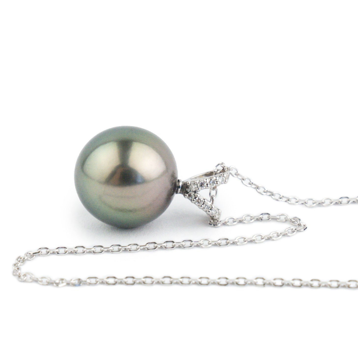 Pink Peacock Tahitian Pearl & Diamond Hoa Necklace on 14K White Gold