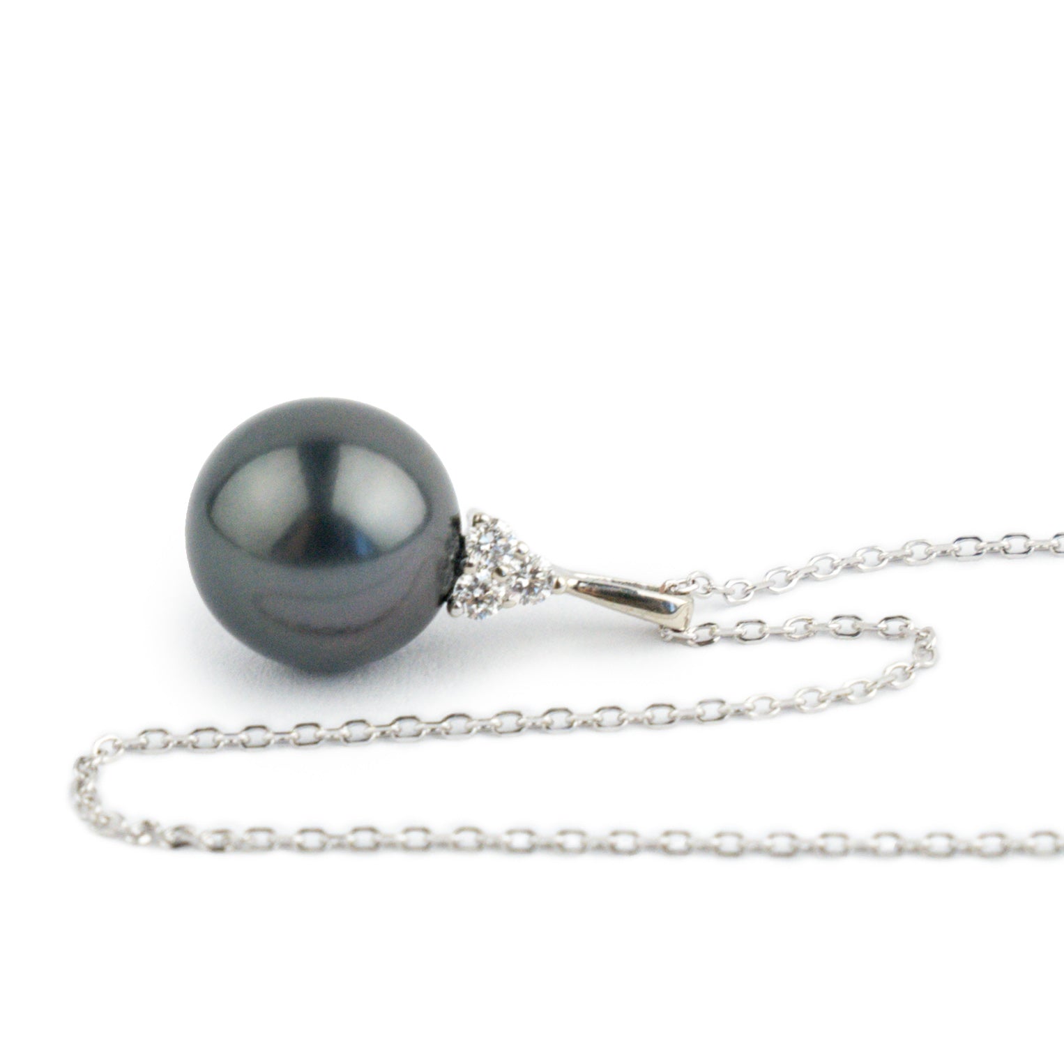 Eclipse Black Tahitian Pearl & Diamond Toru Necklace on 14K White Gold
