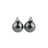 Eclipse Black Tahitian Pearl & Diamond Toru Earrings on 14K White Gold