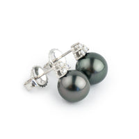 Eclipse Black Tahitian Pearl & Diamond Toru Earrings on 14K White Gold