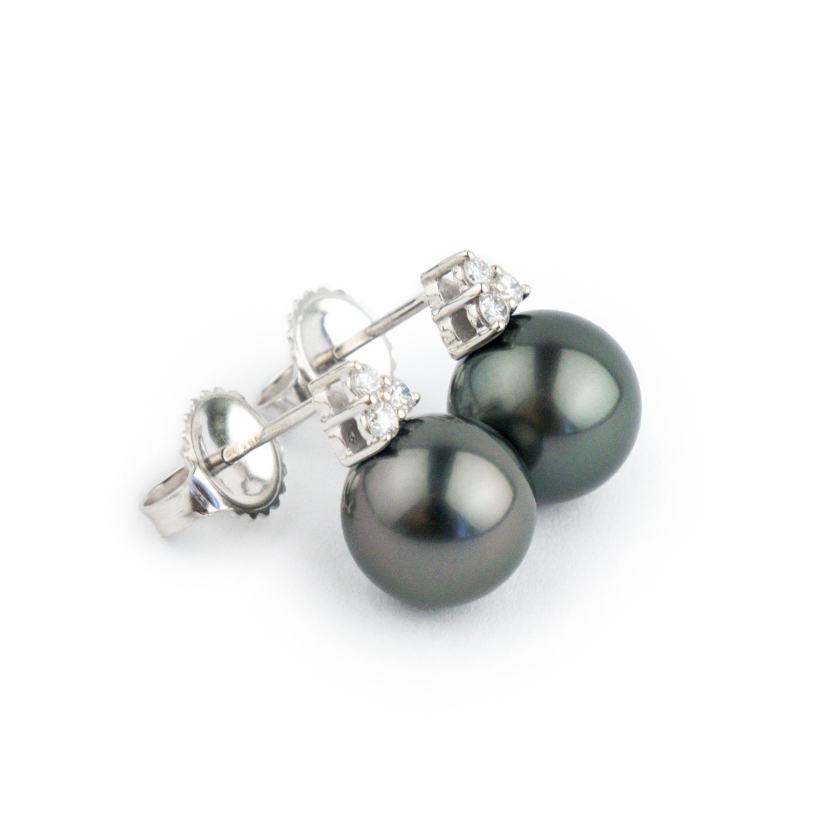 Eclipse Black Tahitian Pearl & Diamond Toru Earrings on 14K White Gold