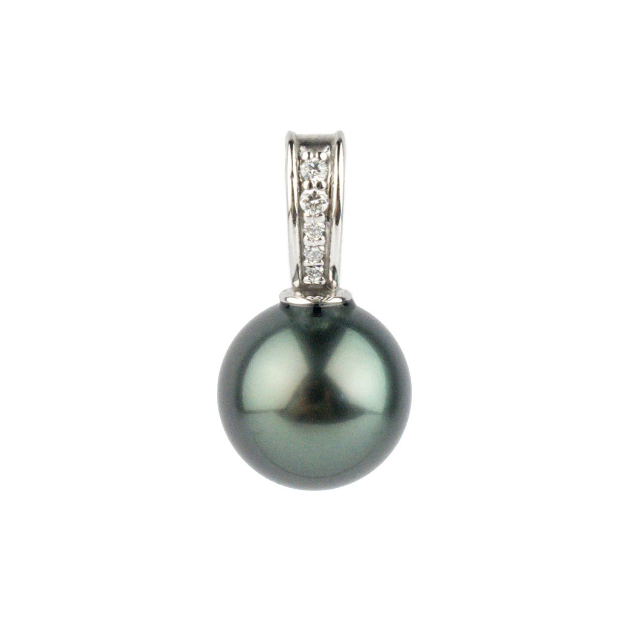 Indigo Green Tahitian Pearl & Diamond Mai Tai Pendant on 14K White Gold