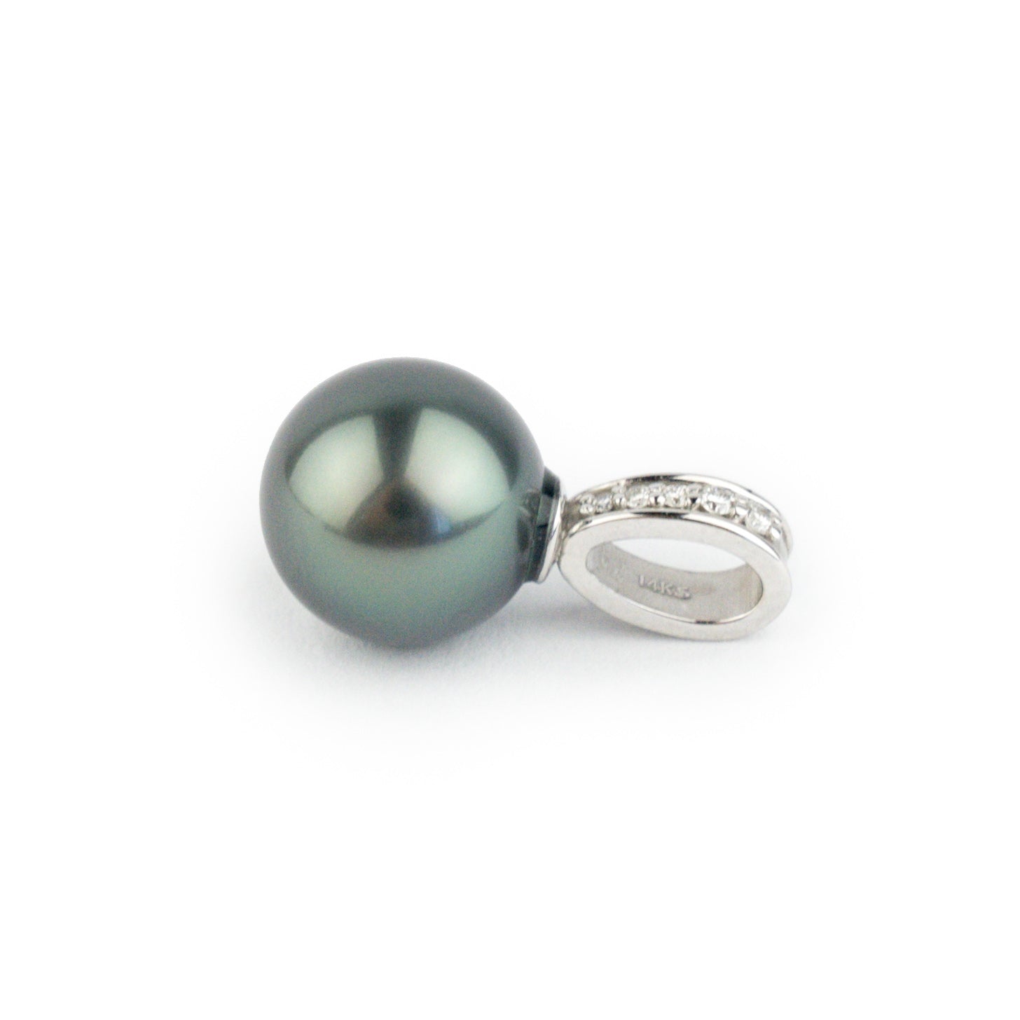 Indigo Green Tahitian Pearl & Diamond Mai Tai Pendant on 14K White Gold