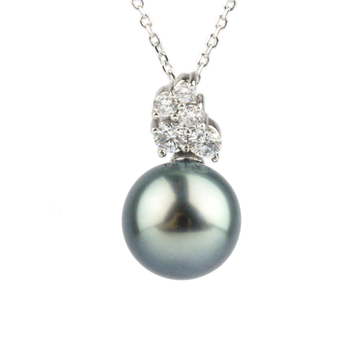 Silvery Blue Tahitian Pearl & Diamond Asteria Pendant or Necklace on 14K White Gold