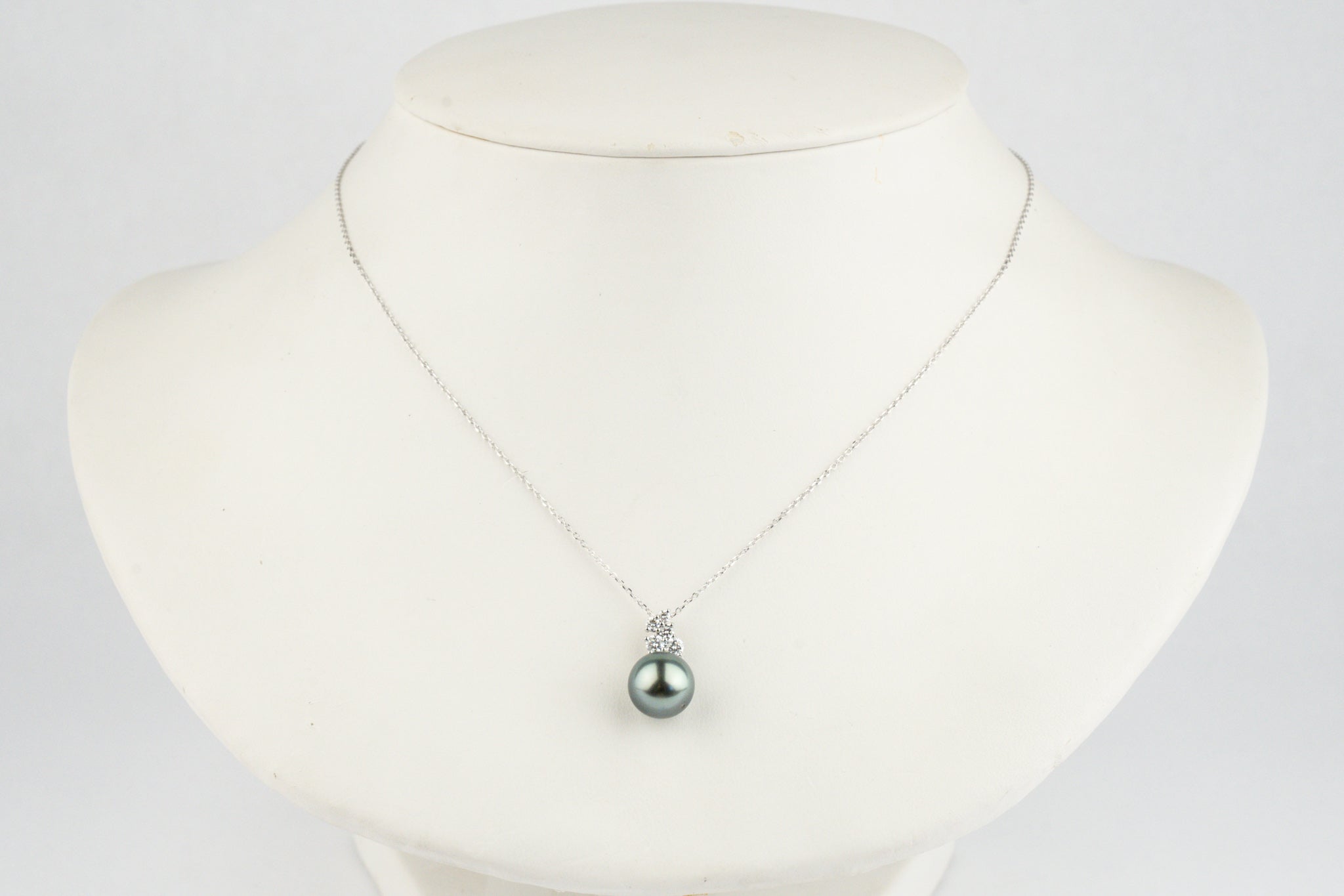 Silvery Blue Tahitian Pearl & Diamond Asteria Pendant or Necklace on 14K White Gold