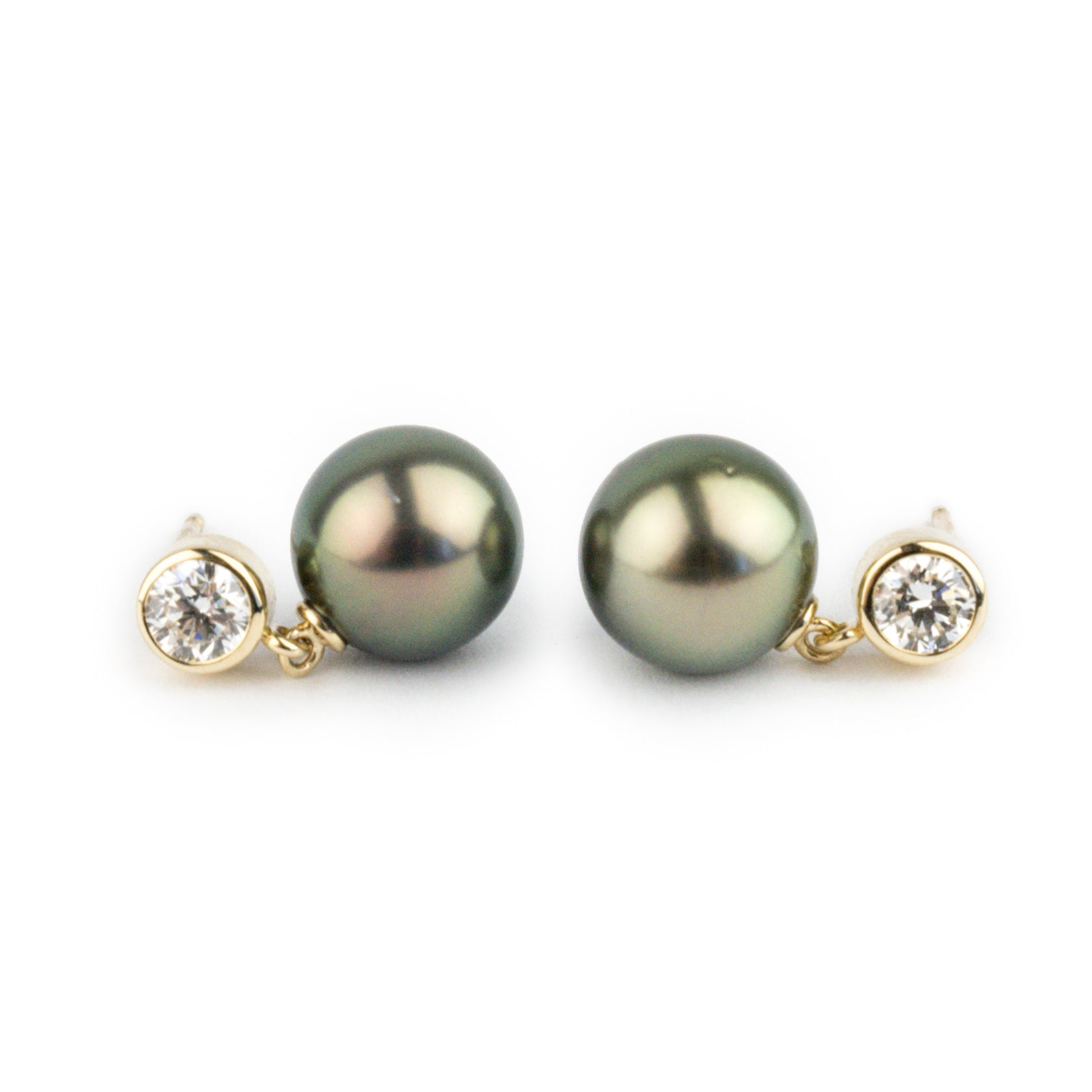 Tahitian Pearl & Diamond Nova Earrings on 14K Yellow Gold