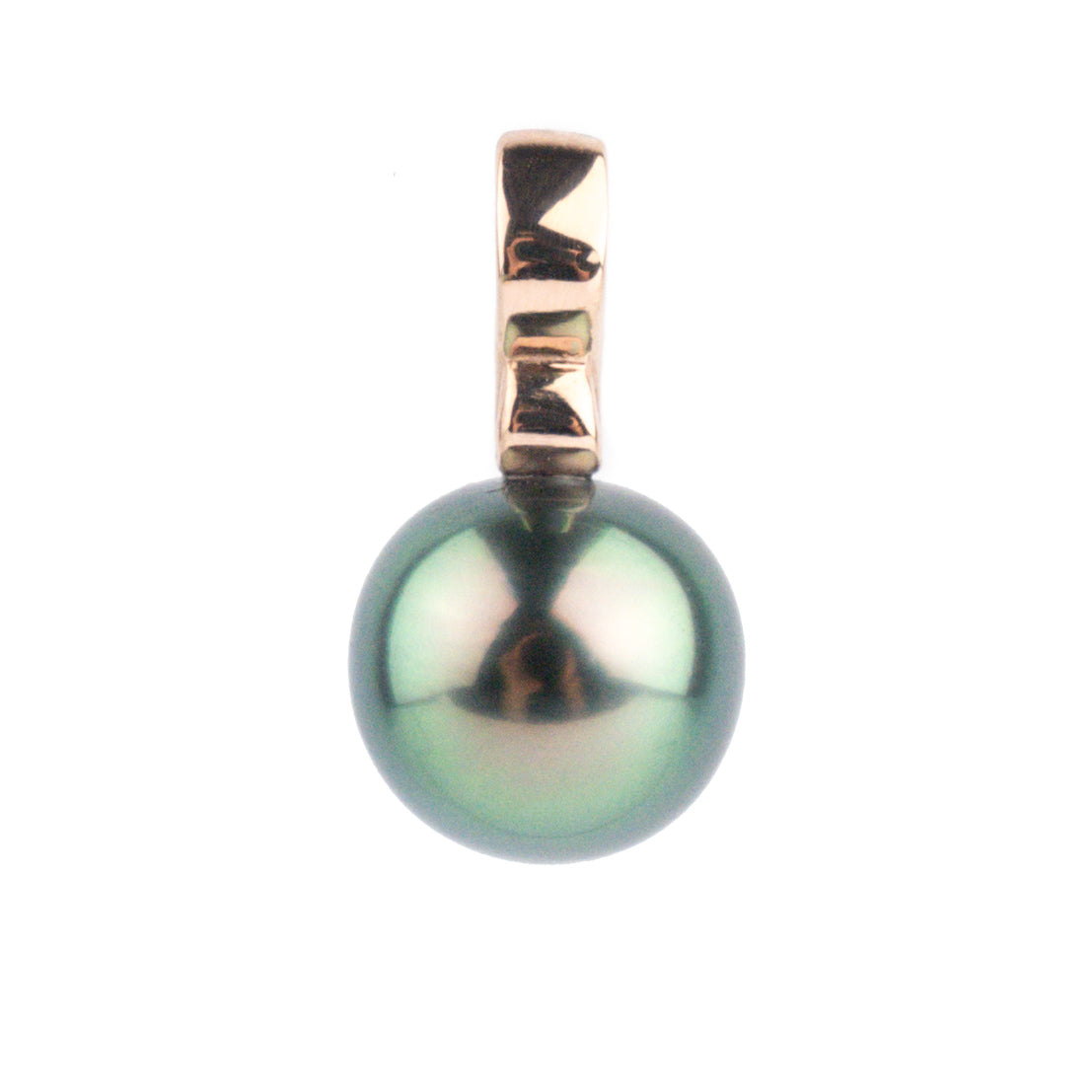 Light Peacock Green 9.4mm Tahitian Pearl Infinity Pendant on 14K Rose Gold