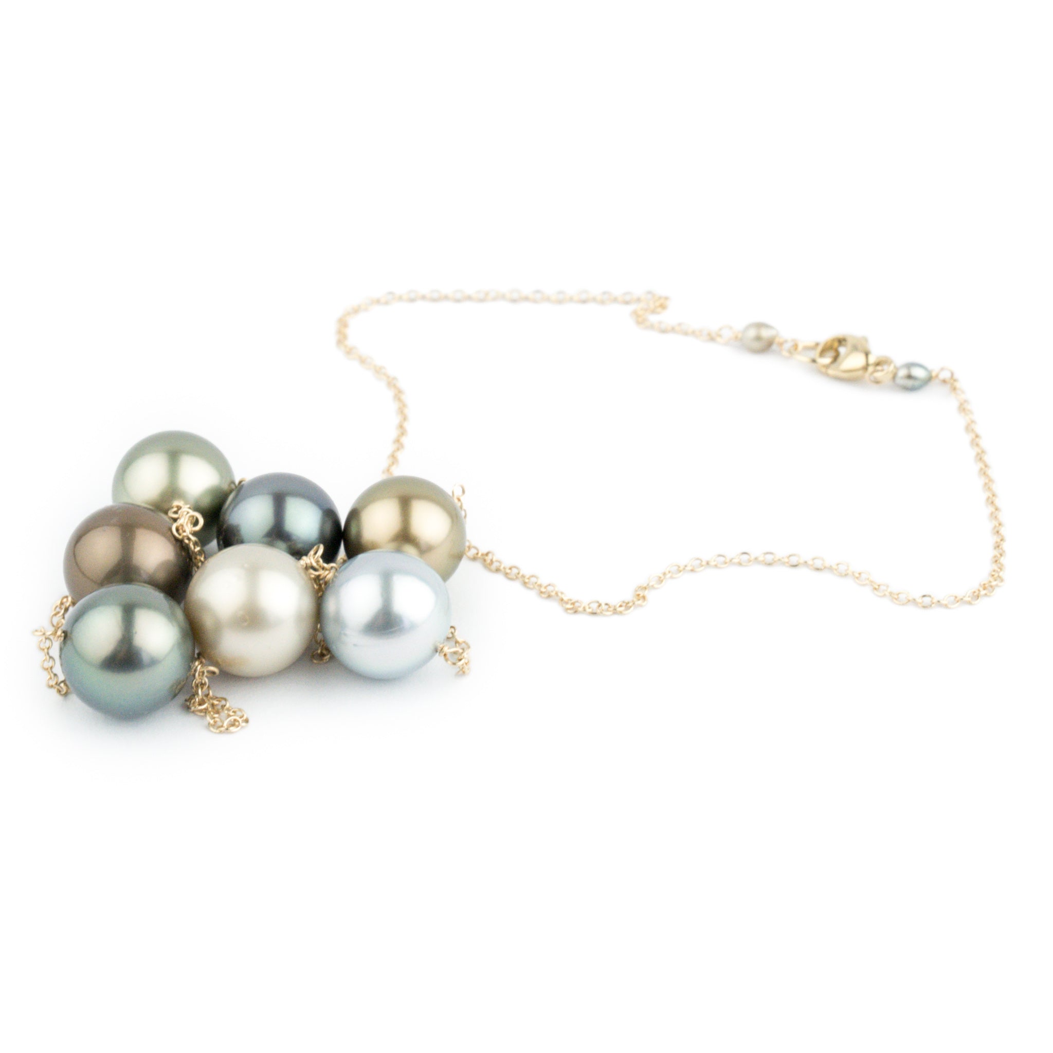 Golden Blue Green Tin-Cup Tahitian Pearl Necklace on 14K Yellow Gold