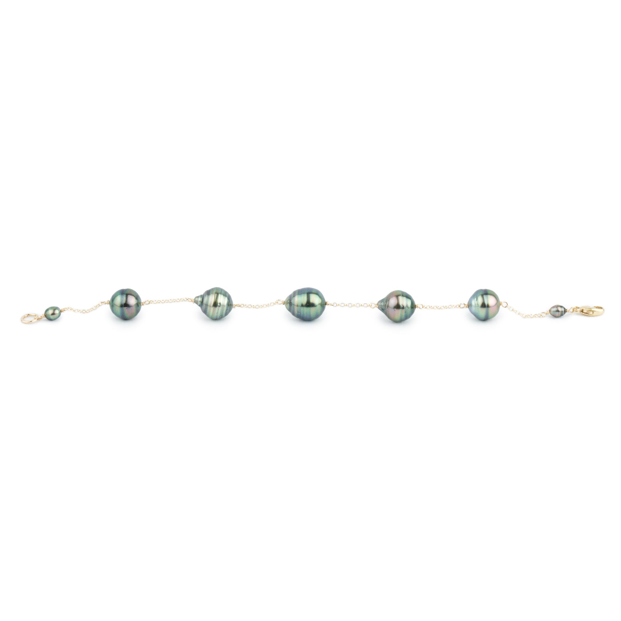 Peacock Circled Tin-Cup Tahitian Pearl Bracelet on Gold Filled