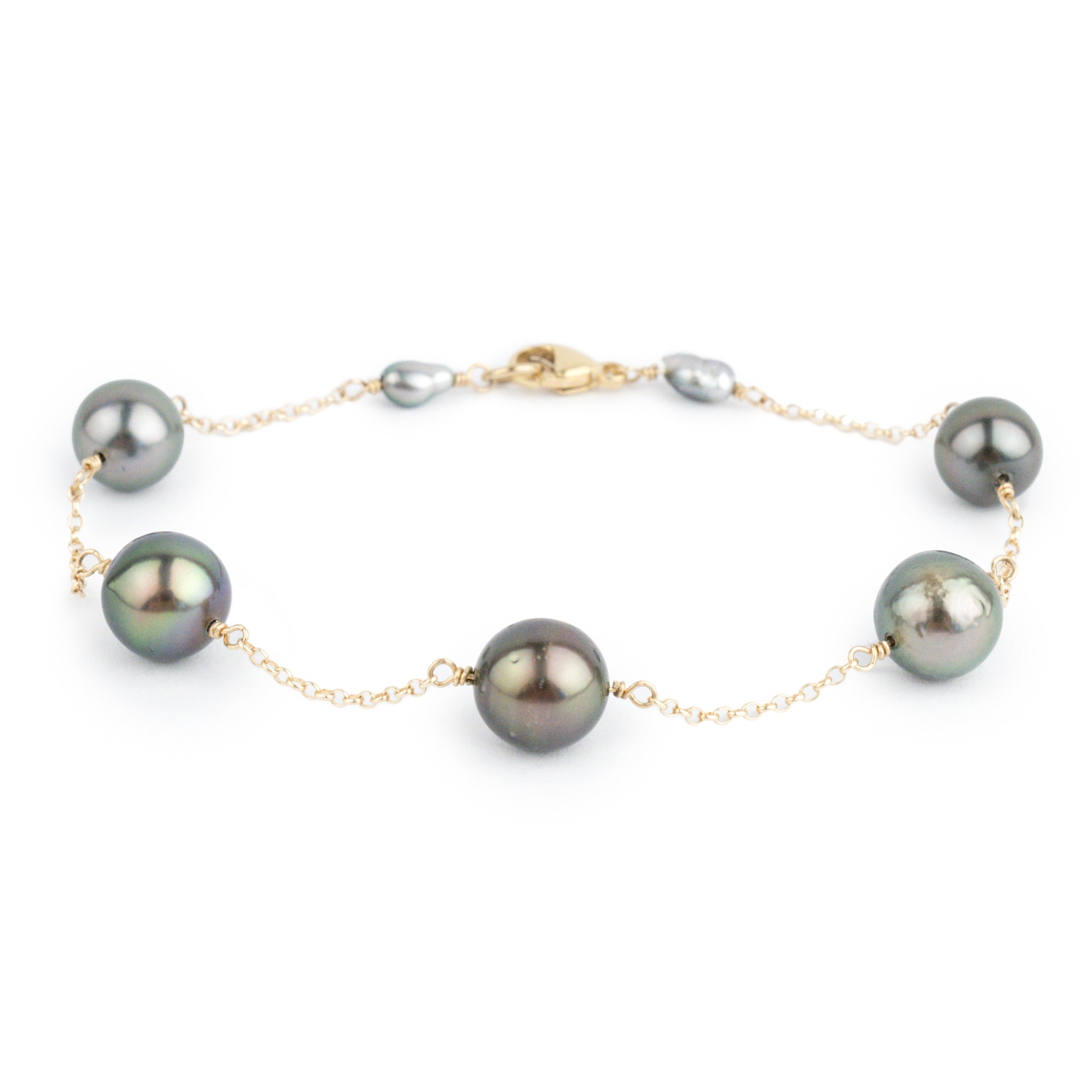 Lavender Green Tin-Cup Tahitian Pearl Bracelet on Gold Filled