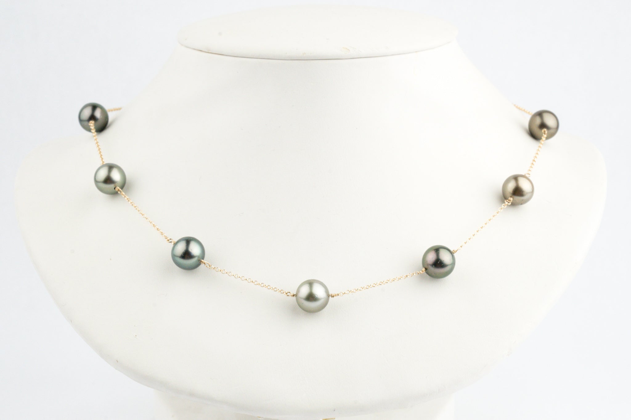 Golden Indigo Peacock Tin-Cup Tahitian Pearl Necklace on 14/20 Gold Filled